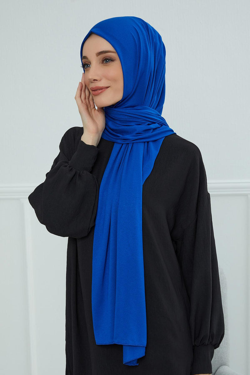 Jersey Cotton Shawl for Women Modesty, Head Wrap Turban, Cap Headwear Rectangle Combed Cotton Hijab,CTS-5 Sax Blue