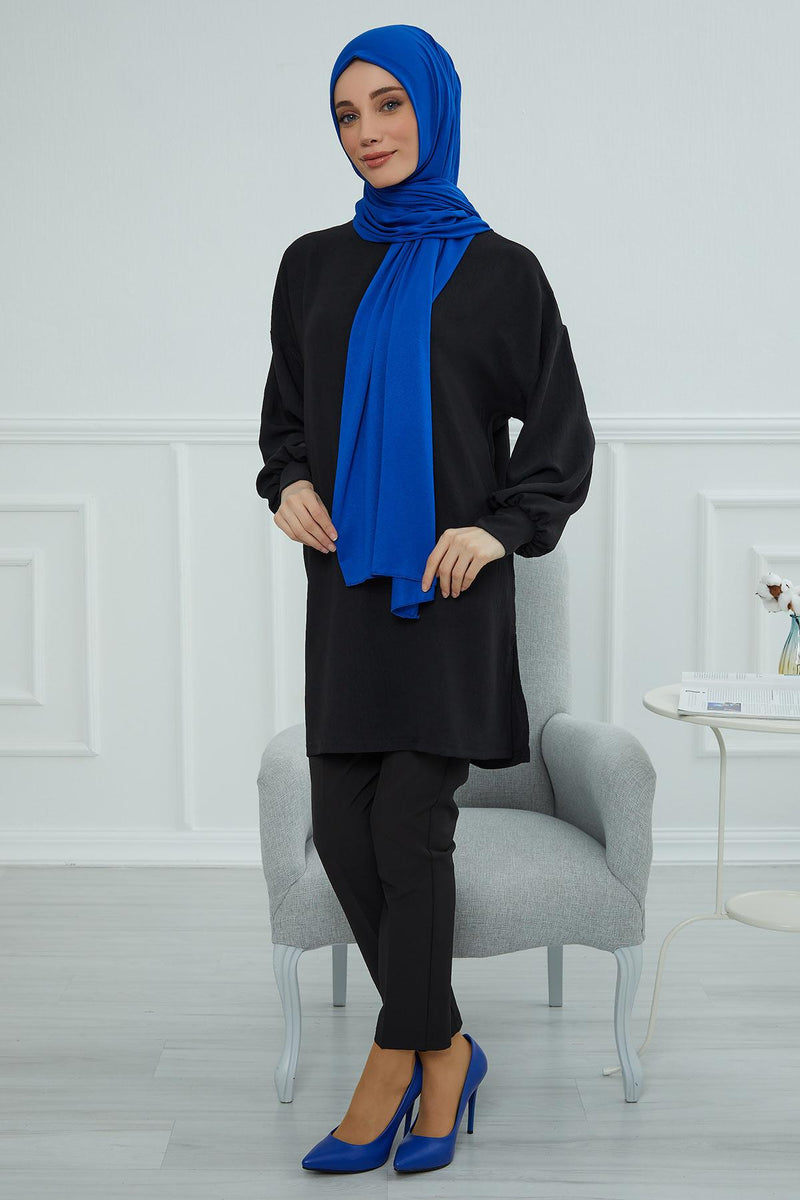 Jersey Cotton Shawl for Women Modesty, Head Wrap Turban, Cap Headwear Rectangle Combed Cotton Hijab,CTS-5 Sax Blue