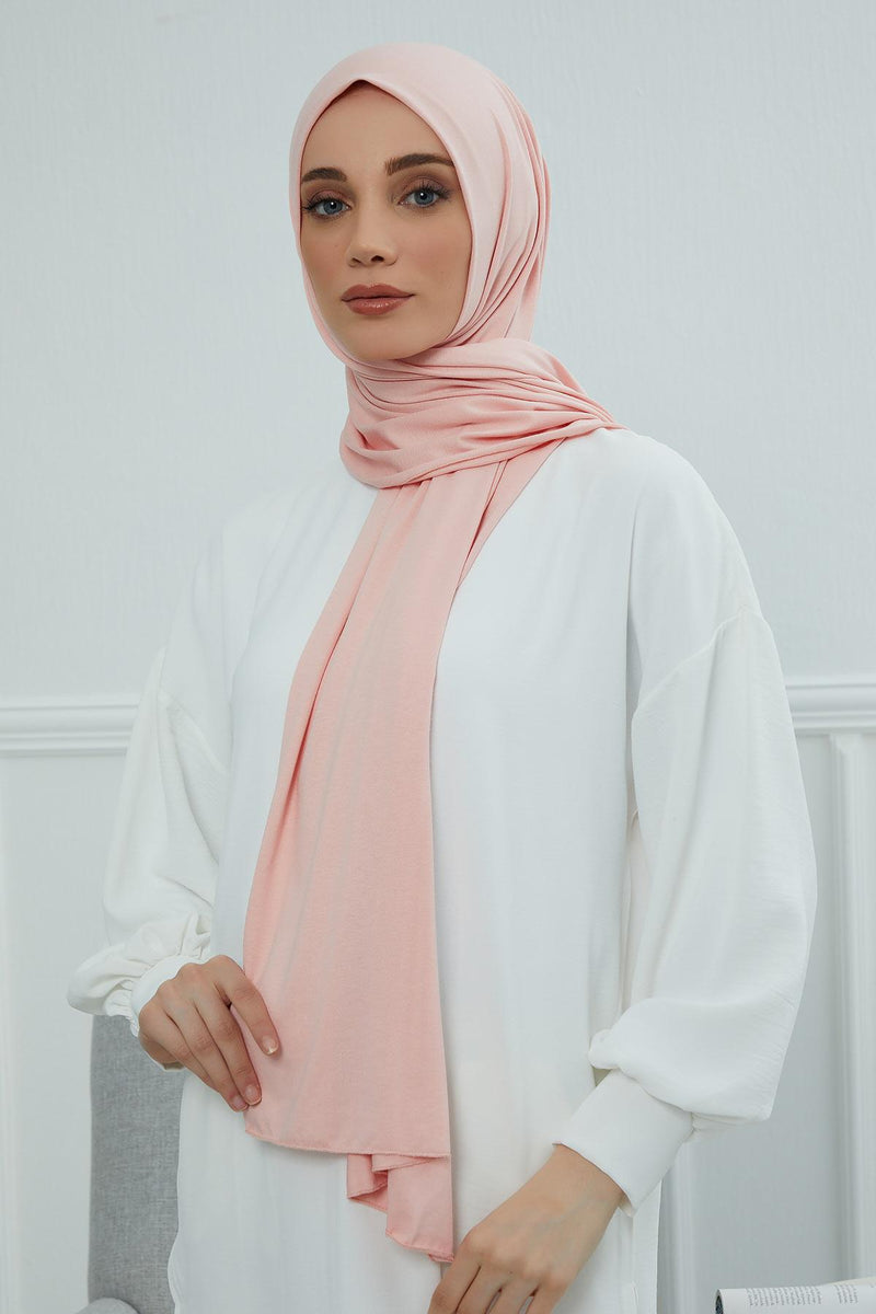 Jersey Cotton Shawl for Women Modesty, Head Wrap Turban, Cap Headwear Rectangle Combed Cotton Hijab,CTS-5 Powder