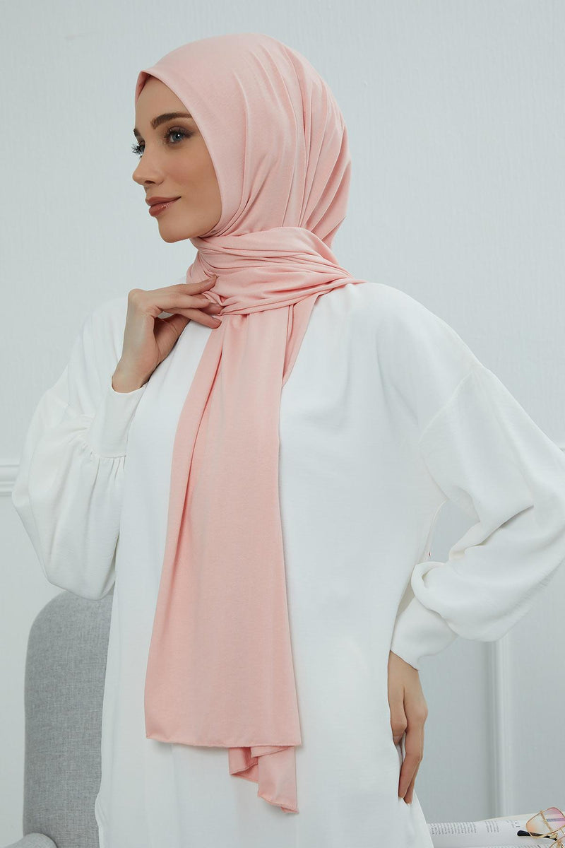 Jersey Cotton Shawl for Women Modesty, Head Wrap Turban, Cap Headwear Rectangle Combed Cotton Hijab,CTS-5 Powder