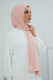 Jersey Cotton Shawl for Women Modesty, Head Wrap Turban, Cap Headwear Rectangle Combed Cotton Hijab,CTS-5 Powder
