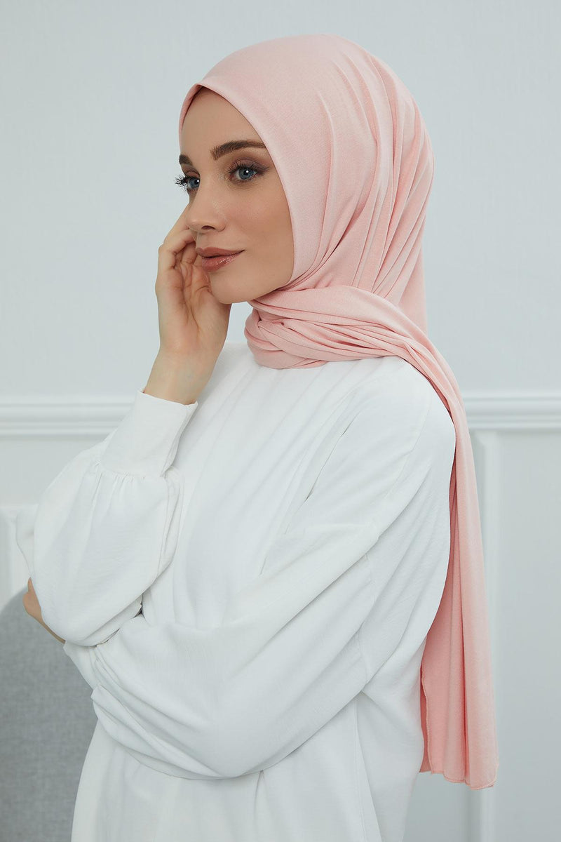 Jersey Cotton Shawl for Women Modesty, Head Wrap Turban, Cap Headwear Rectangle Combed Cotton Hijab,CTS-5 Powder