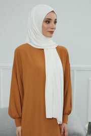 Jersey Cotton Shawl for Women Modesty, Head Wrap Turban, Cap Headwear Rectangle Combed Cotton Hijab,CTS-5 Ivory
