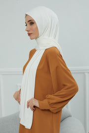 Jersey Cotton Shawl for Women Modesty, Head Wrap Turban, Cap Headwear Rectangle Combed Cotton Hijab,CTS-5 Ivory