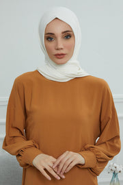 Jersey Cotton Shawl for Women Modesty, Head Wrap Turban, Cap Headwear Rectangle Combed Cotton Hijab,CTS-5 Ivory