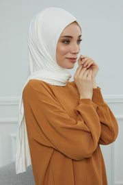 Jersey Cotton Shawl for Women Modesty, Head Wrap Turban, Cap Headwear Rectangle Combed Cotton Hijab,CTS-5 Ivory