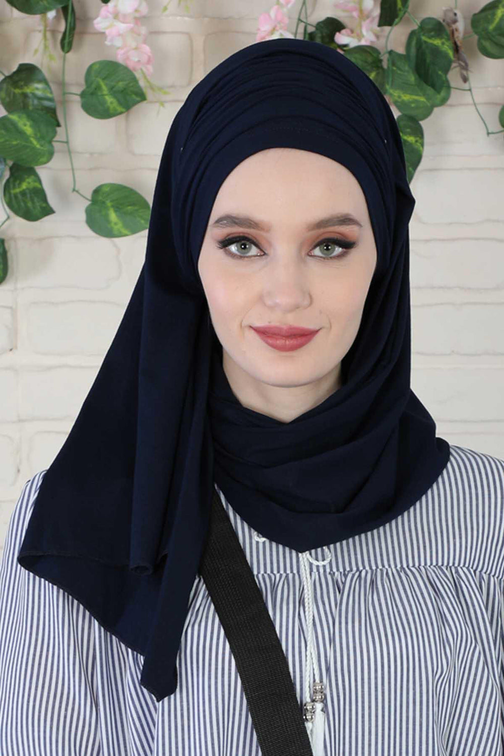 Premium Jersey Shawl Hijab for Women, Easy to Wear Cotton Headscarf, Lightweight and Breathable Instant Jersey Shawl, Mother's Day Gift,BT-1 Navy Blue