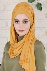 Jersey Shawl for Women 95% Cotton Bonnet Modesty Turban Cap Wrap Instant Scarf,BT-1 Mustard Yellow