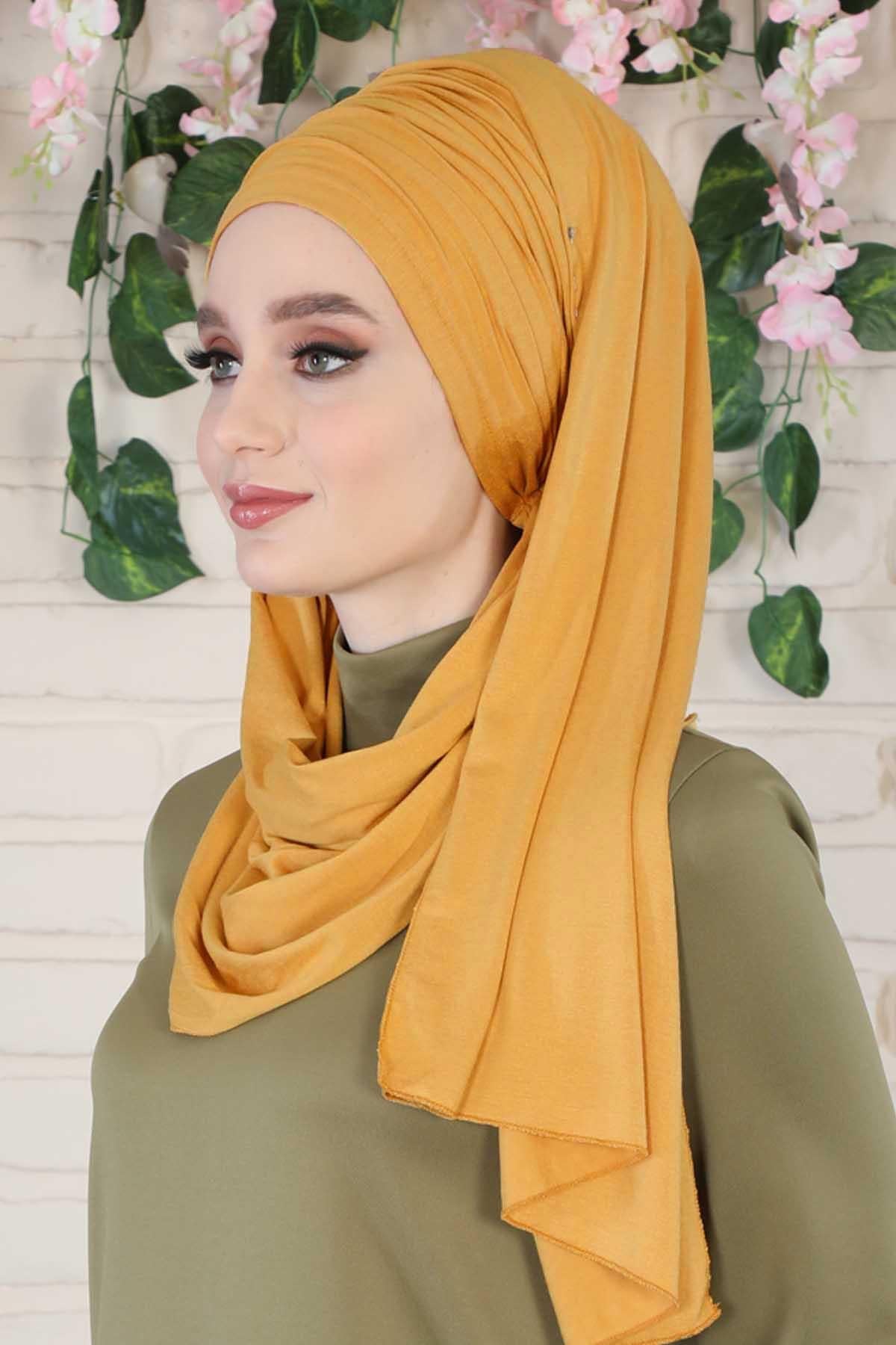 Premium Jersey Shawl Hijab for Women, Easy to Wear Cotton Headscarf, Lightweight and Breathable Instant Jersey Shawl, Mother's Day Gift,BT-1 Mustard Yellow