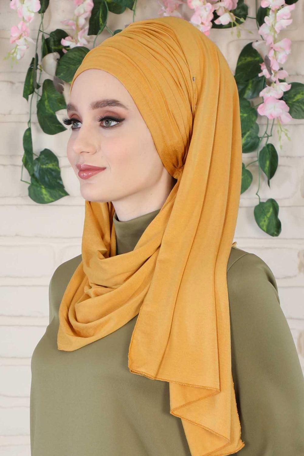 Premium Jersey Shawl Hijab for Women, Easy to Wear Cotton Headscarf, Lightweight and Breathable Instant Jersey Shawl, Mother's Day Gift,BT-1 Mustard Yellow