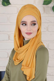 Jersey Shawl for Women 95% Cotton Bonnet Modesty Turban Cap Wrap Instant Scarf,BT-1 Mustard Yellow