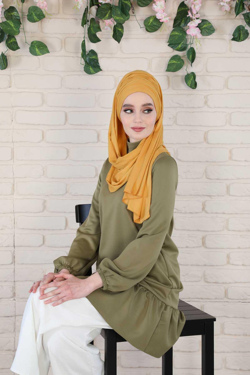 Jersey Shawl for Women 95% Cotton Bonnet Modesty Turban Cap Wrap Instant Scarf,BT-1 Mustard Yellow