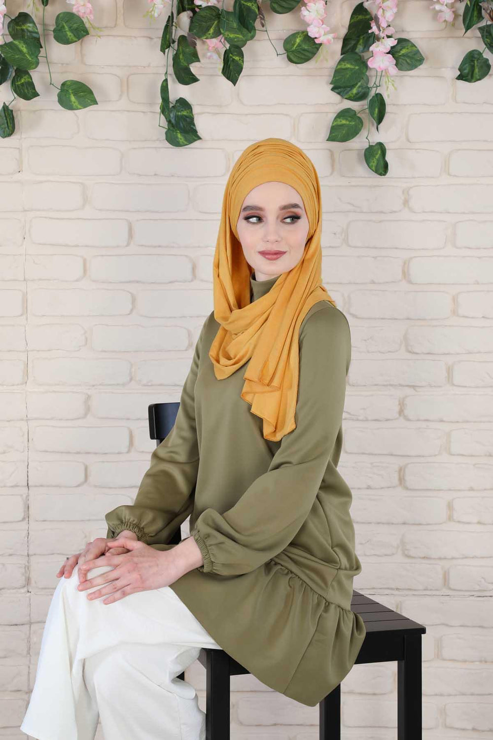 Premium Jersey Shawl Hijab for Women, Easy to Wear Cotton Headscarf, Lightweight and Breathable Instant Jersey Shawl, Mother's Day Gift,BT-1 Mustard Yellow