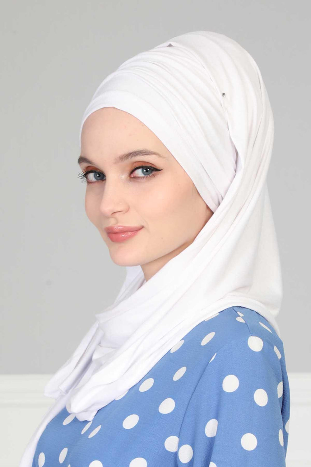 Premium Jersey Shawl Hijab for Women, Easy to Wear Cotton Headscarf, Lightweight and Breathable Instant Jersey Shawl, Mother's Day Gift,BT-1 White