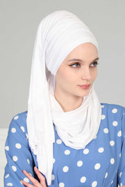 Jersey Shawl for Women 95% Cotton Bonnet Modesty Turban Cap Wrap Instant Scarf,BT-1 White