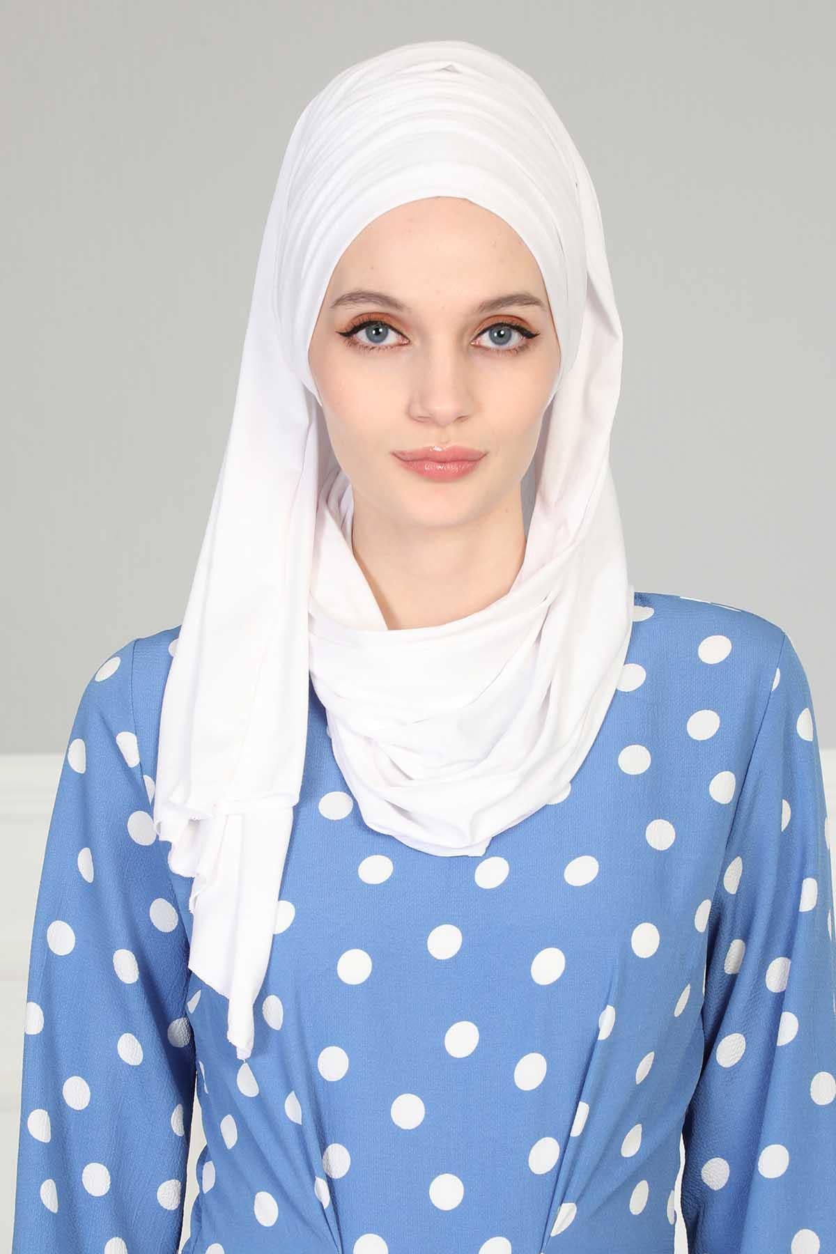 Premium Jersey Shawl Hijab for Women, Easy to Wear Cotton Headscarf, Lightweight and Breathable Instant Jersey Shawl, Mother's Day Gift,BT-1 White