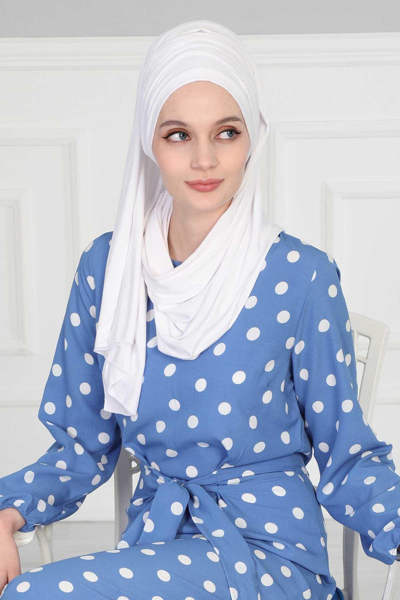 Jersey Shawl for Women 95% Cotton Bonnet Modesty Turban Cap Wrap Instant Scarf,BT-1 White