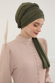 Jersey Shawl for Women 95% Cotton Bonnet Modesty Turban Cap Wrap Instant Scarf,BT-1 Army Green