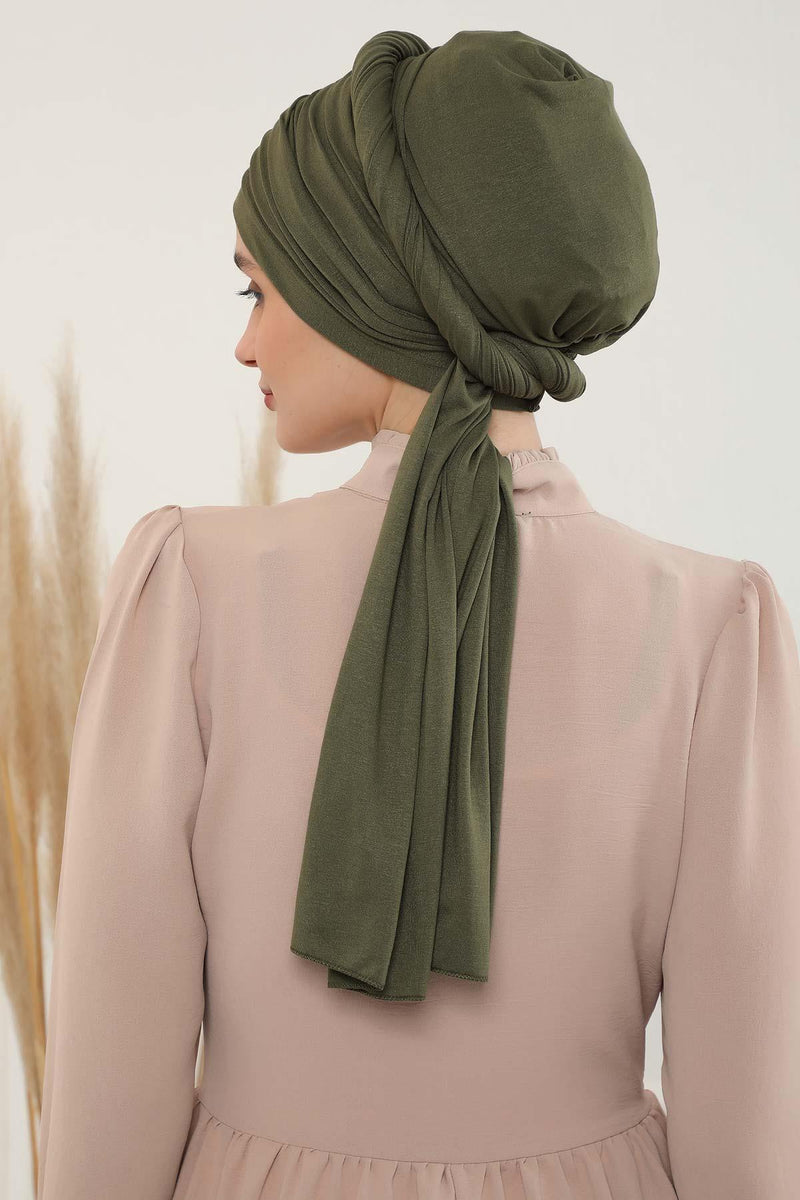 Jersey Shawl for Women 95% Cotton Bonnet Modesty Turban Cap Wrap Instant Scarf,BT-1 Army Green