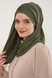 Jersey Shawl for Women 95% Cotton Bonnet Modesty Turban Cap Wrap Instant Scarf,BT-1 Army Green