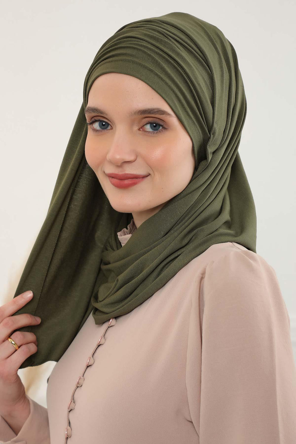 Premium Jersey Shawl Hijab for Women, Easy to Wear Cotton Headscarf, Lightweight and Breathable Instant Jersey Shawl, Mother's Day Gift,BT-1 Army Green