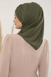 Jersey Shawl for Women 95% Cotton Bonnet Modesty Turban Cap Wrap Instant Scarf,BT-1 Army Green