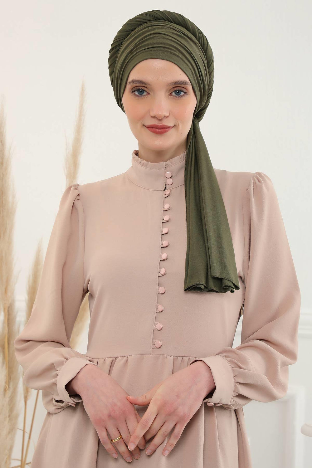 Premium Jersey Shawl Hijab for Women, Easy to Wear Cotton Headscarf, Lightweight and Breathable Instant Jersey Shawl, Mother's Day Gift,BT-1 Army Green