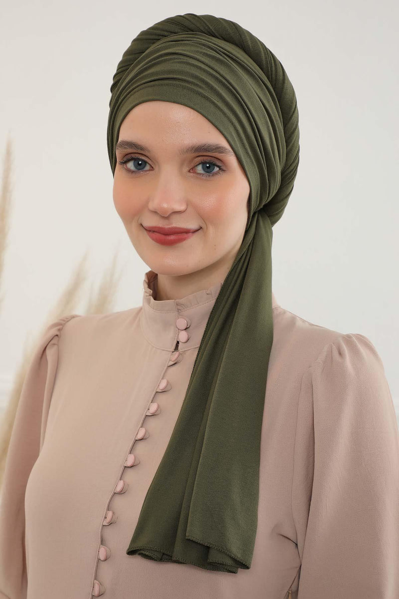 Jersey Shawl for Women 95% Cotton Bonnet Modesty Turban Cap Wrap Instant Scarf,BT-1 Army Green