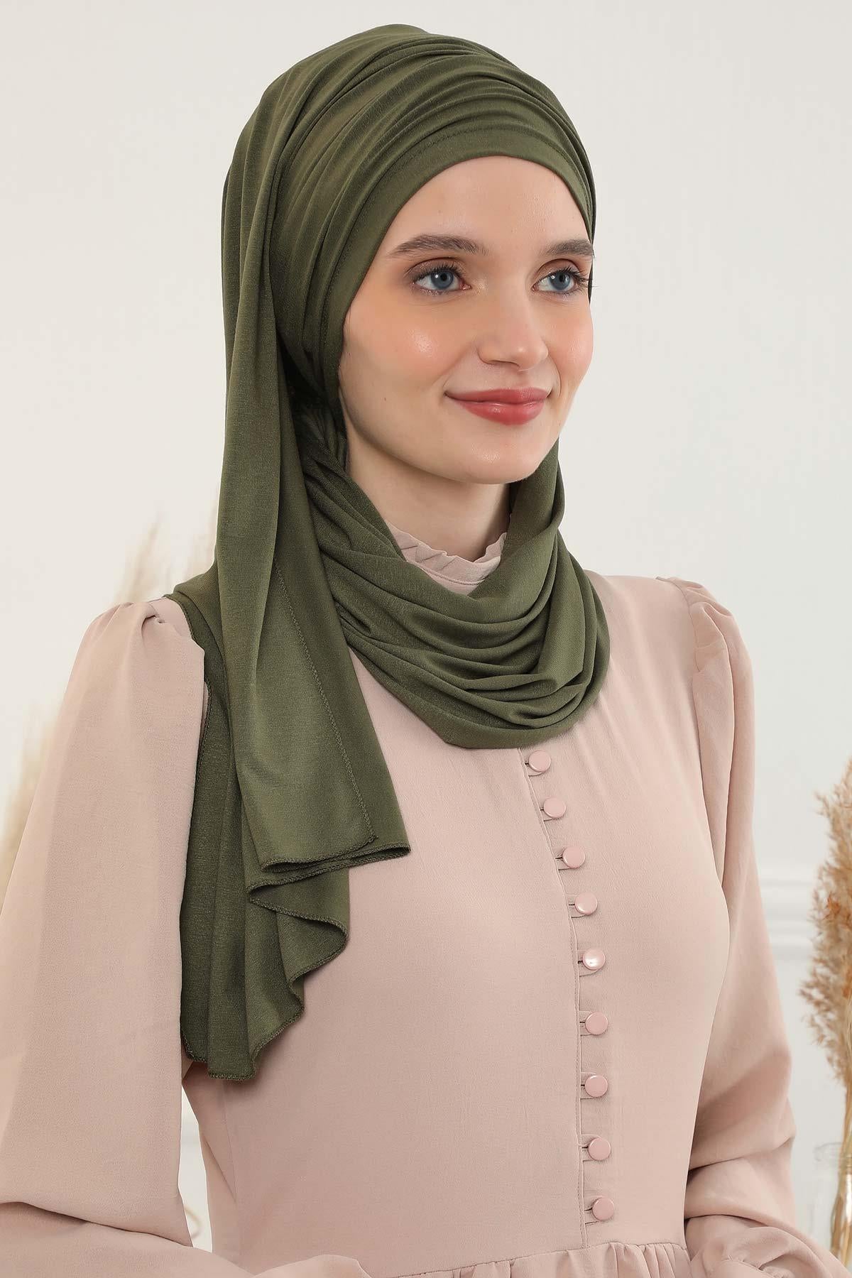 Premium Jersey Shawl Hijab for Women, Easy to Wear Cotton Headscarf, Lightweight and Breathable Instant Jersey Shawl, Mother's Day Gift,BT-1 Army Green