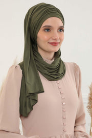Jersey Shawl for Women 95% Cotton Bonnet Modesty Turban Cap Wrap Instant Scarf,BT-1 Army Green