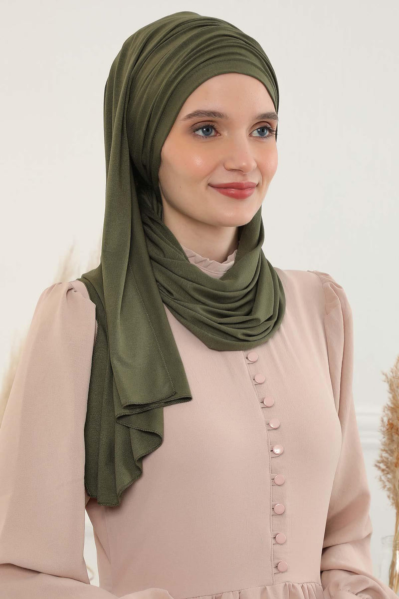 Jersey Shawl for Women 95% Cotton Bonnet Modesty Turban Cap Wrap Instant Scarf,BT-1 Army Green