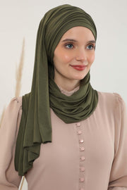 Jersey Shawl for Women 95% Cotton Bonnet Modesty Turban Cap Wrap Instant Scarf,BT-1 Army Green