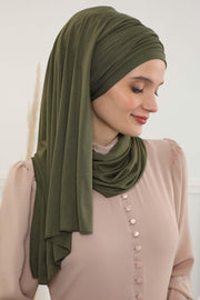 Jersey Shawl for Women 95% Cotton Bonnet Modesty Turban Cap Wrap Instant Scarf,BT-1 Army Green