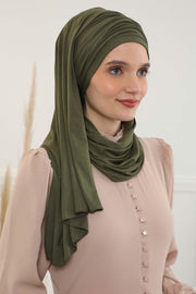 Jersey Shawl for Women 95% Cotton Bonnet Modesty Turban Cap Wrap Instant Scarf,BT-1 Army Green