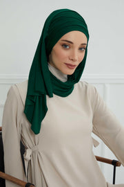 Jersey Shawl for Women 95% Cotton Bonnet Modesty Turban Cap Wrap Instant Scarf,BT-1 Green