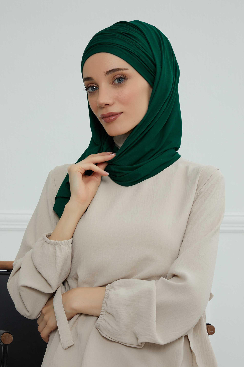 Premium Jersey Shawl Hijab for Women, Easy to Wear Cotton Headscarf, Lightweight and Breathable Instant Jersey Shawl, Mother's Day Gift,BT-1 Green