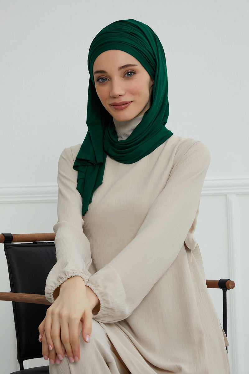 Jersey Shawl for Women 95% Cotton Bonnet Modesty Turban Cap Wrap Instant Scarf,BT-1 Green