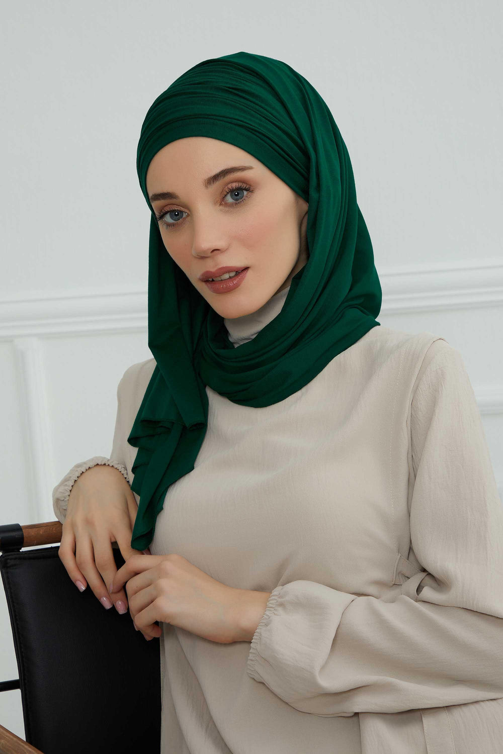 Premium Jersey Shawl Hijab for Women, Easy to Wear Cotton Headscarf, Lightweight and Breathable Instant Jersey Shawl, Mother's Day Gift,BT-1 Green