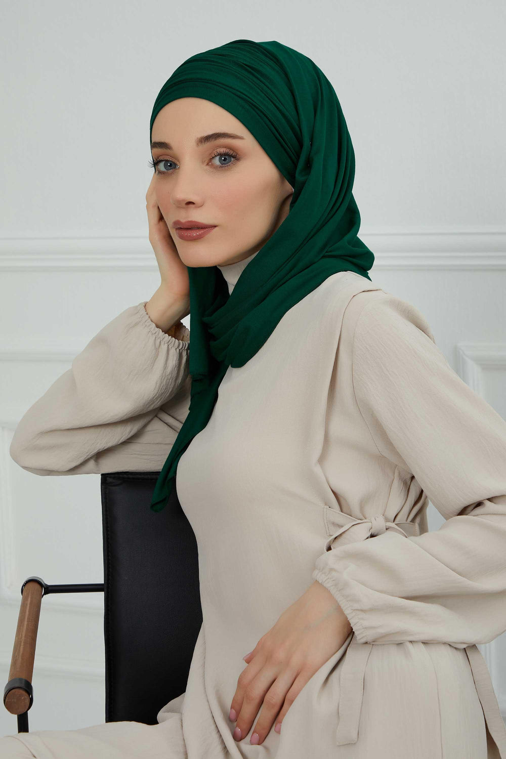Premium Jersey Shawl Hijab for Women, Easy to Wear Cotton Headscarf, Lightweight and Breathable Instant Jersey Shawl, Mother's Day Gift,BT-1 Green