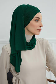 Jersey Shawl for Women 95% Cotton Bonnet Modesty Turban Cap Wrap Instant Scarf,BT-1 Green