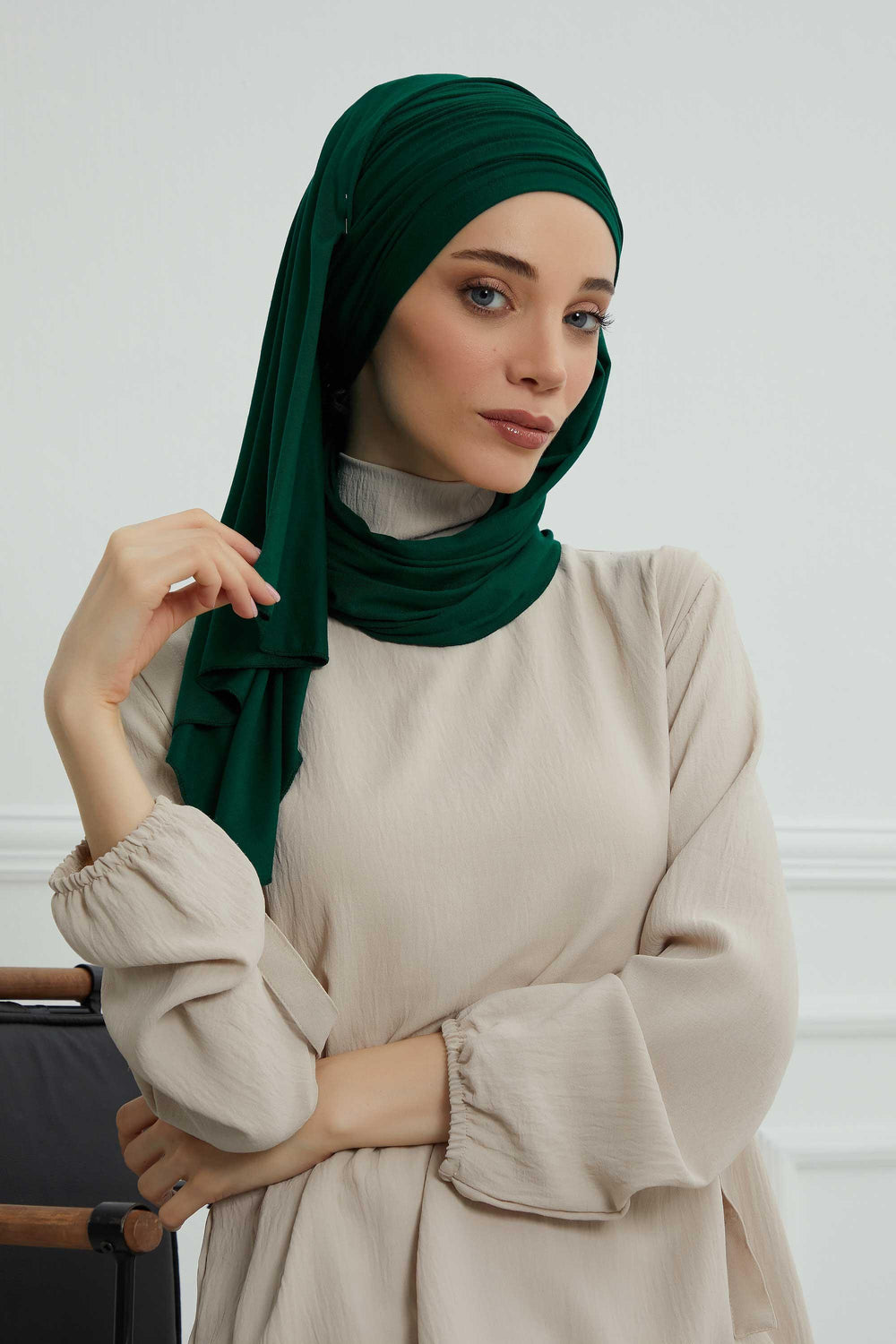 Premium Jersey Shawl Hijab for Women, Easy to Wear Cotton Headscarf, Lightweight and Breathable Instant Jersey Shawl, Mother's Day Gift,BT-1 Green