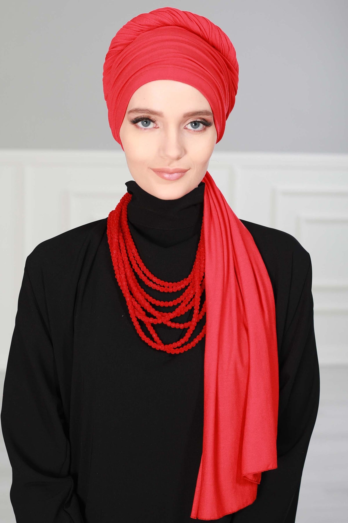 Premium Jersey Shawl Hijab for Women, Easy to Wear Cotton Headscarf, Lightweight and Breathable Instant Jersey Shawl, Mother's Day Gift,BT-1 Red
