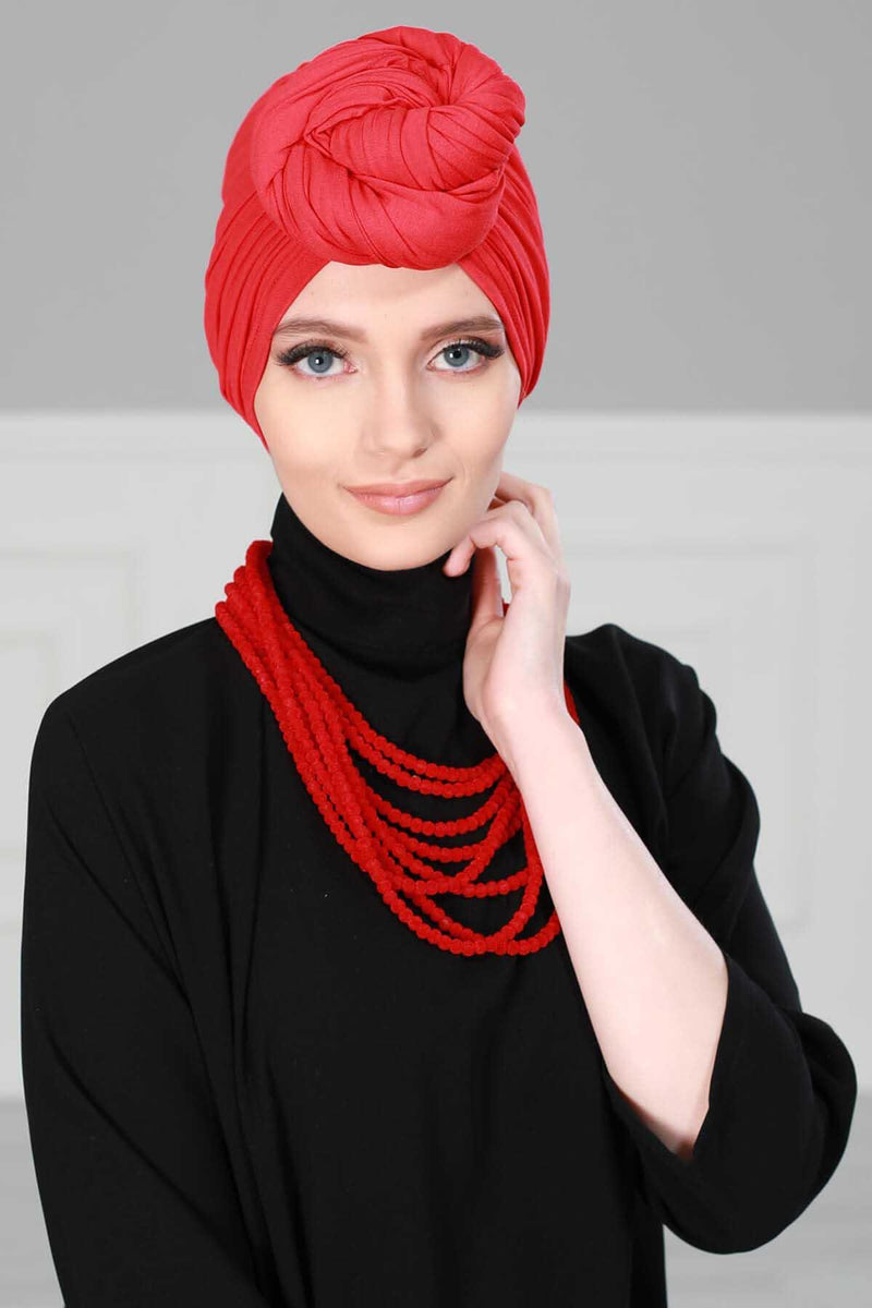 Jersey Shawl for Women 95% Cotton Bonnet Modesty Turban Cap Wrap Instant Scarf,BT-1 Red