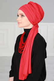 Jersey Shawl for Women 95% Cotton Bonnet Modesty Turban Cap Wrap Instant Scarf,BT-1 Red