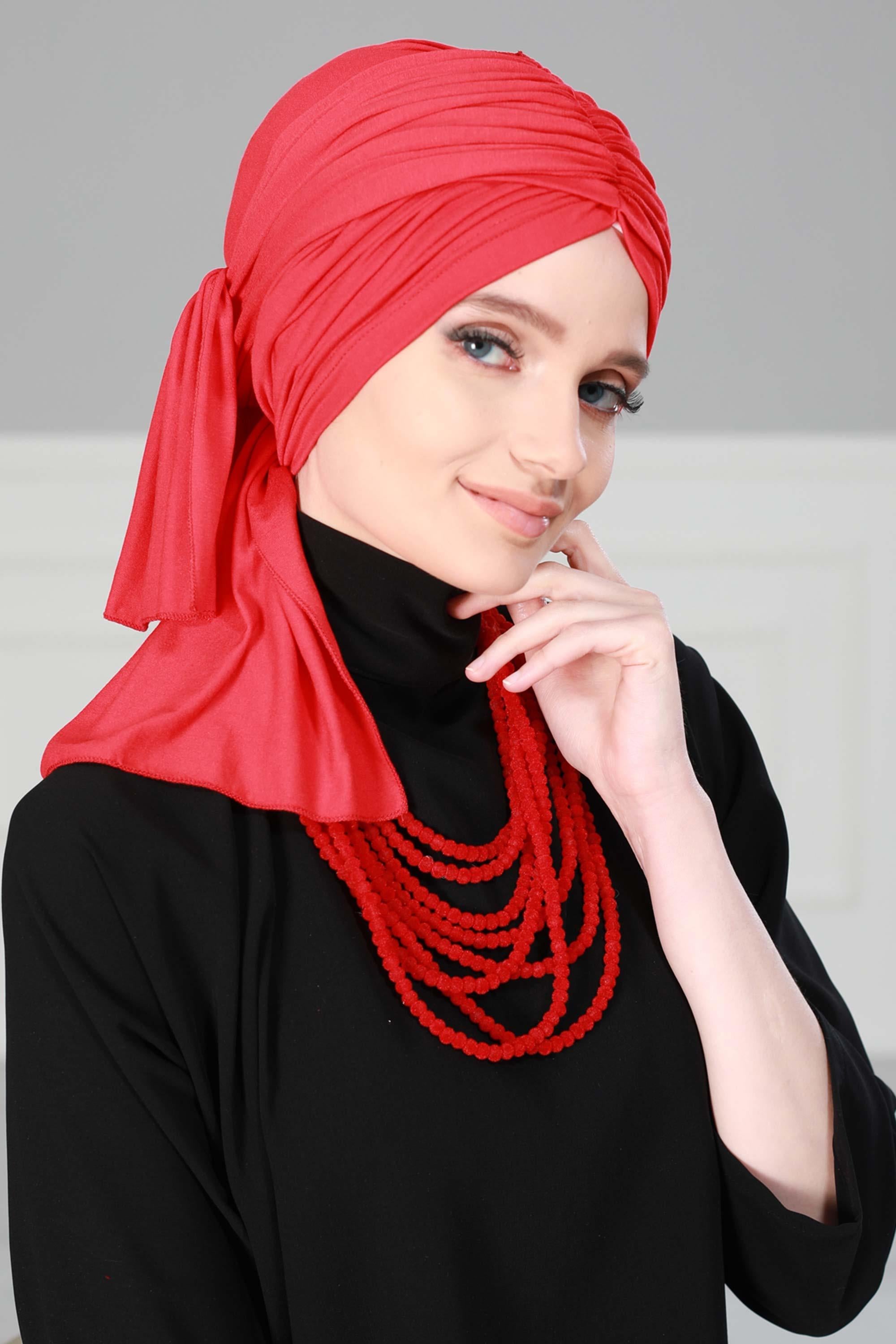 Premium Jersey Shawl Hijab for Women, Easy to Wear Cotton Headscarf, Lightweight and Breathable Instant Jersey Shawl, Mother's Day Gift,BT-1 Red