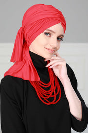 Jersey Shawl for Women 95% Cotton Bonnet Modesty Turban Cap Wrap Instant Scarf,BT-1 Red
