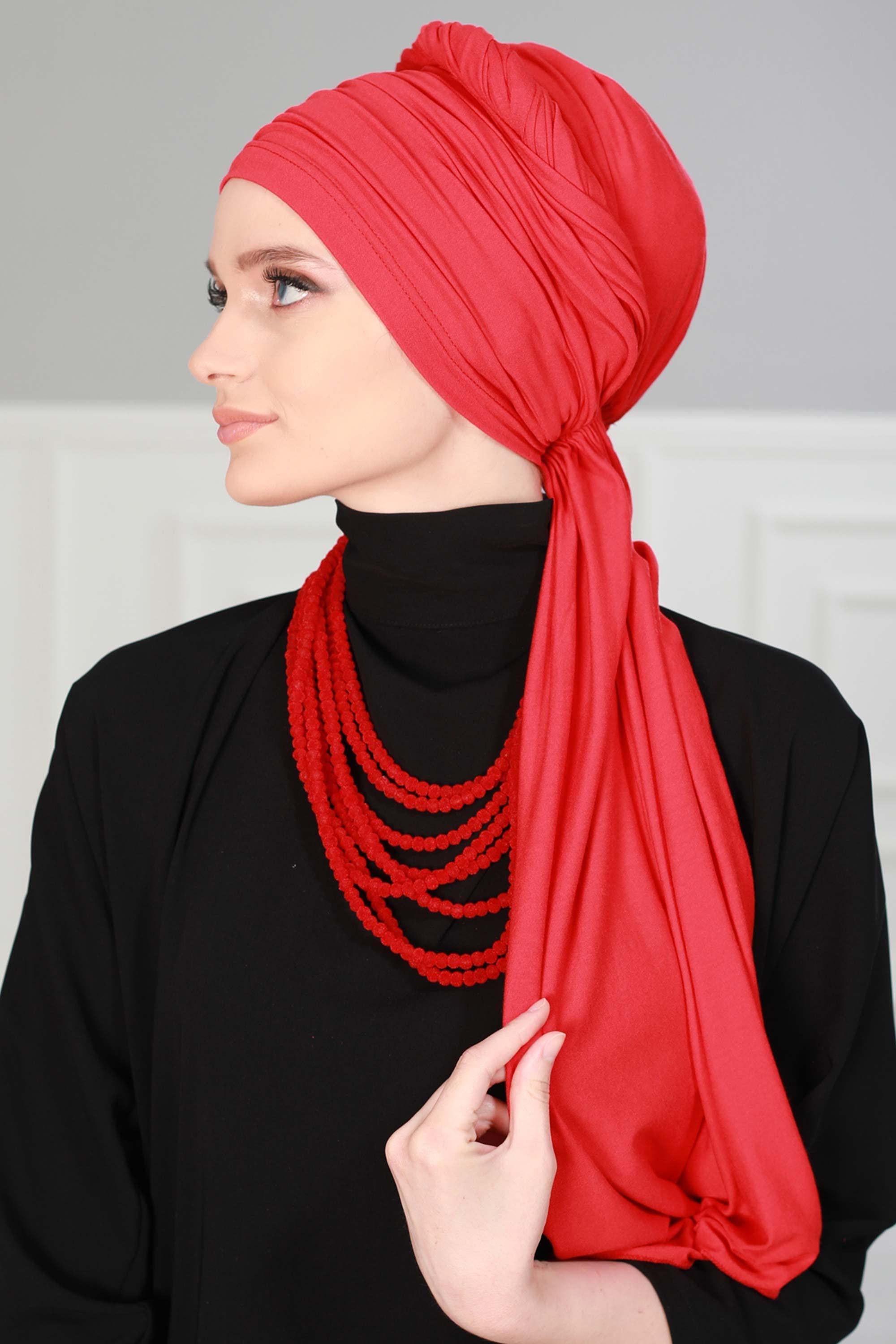 Premium Jersey Shawl Hijab for Women, Easy to Wear Cotton Headscarf, Lightweight and Breathable Instant Jersey Shawl, Mother's Day Gift,BT-1 Red