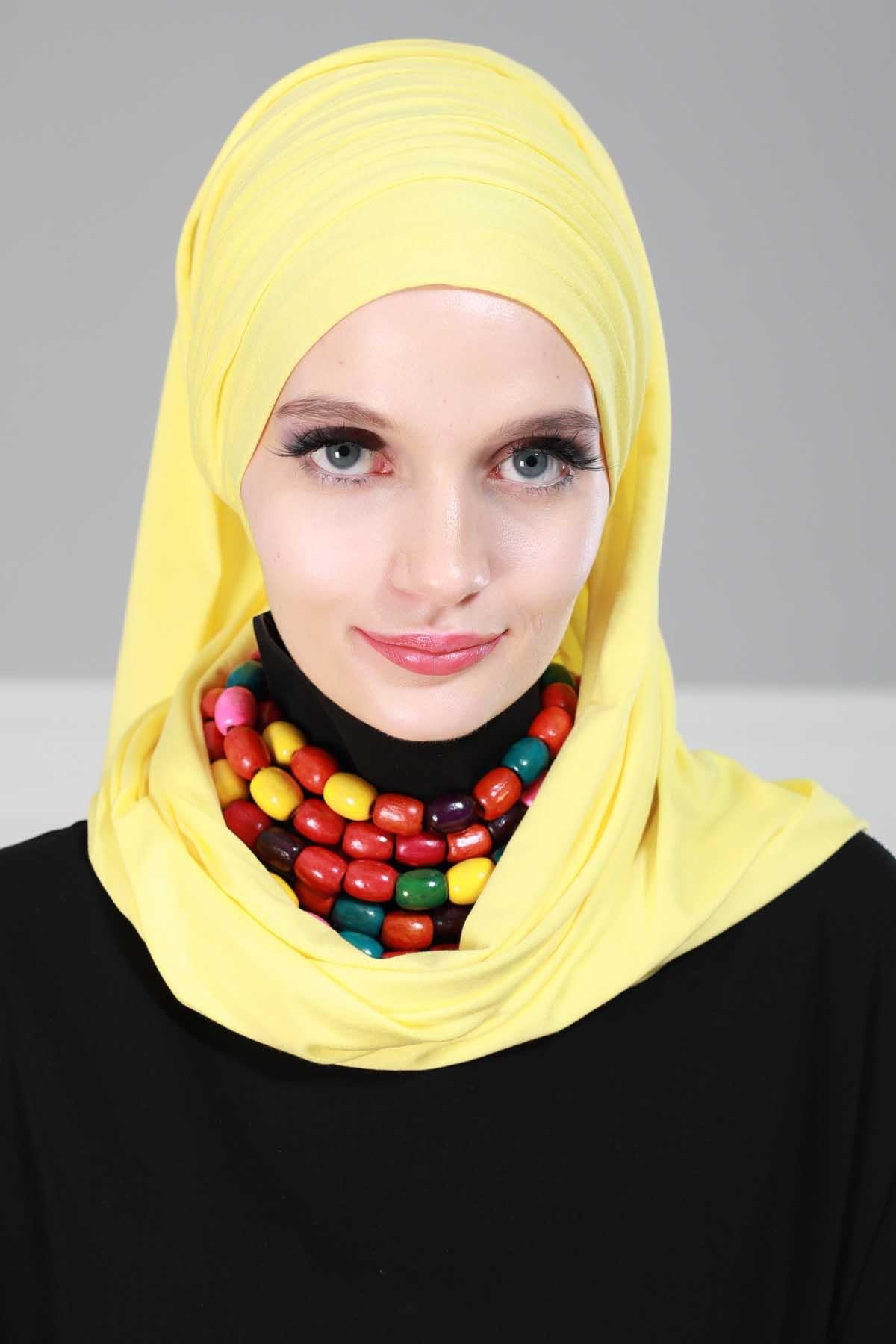 Premium Jersey Shawl Hijab for Women, Easy to Wear Cotton Headscarf, Lightweight and Breathable Instant Jersey Shawl, Mother's Day Gift,BT-1 Yellow