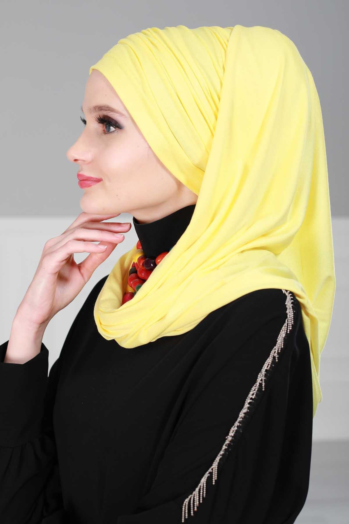 Premium Jersey Shawl Hijab for Women, Easy to Wear Cotton Headscarf, Lightweight and Breathable Instant Jersey Shawl, Mother's Day Gift,BT-1 Yellow
