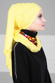Jersey Shawl for Women 95% Cotton Bonnet Modesty Turban Cap Wrap Instant Scarf,BT-1 Yellow